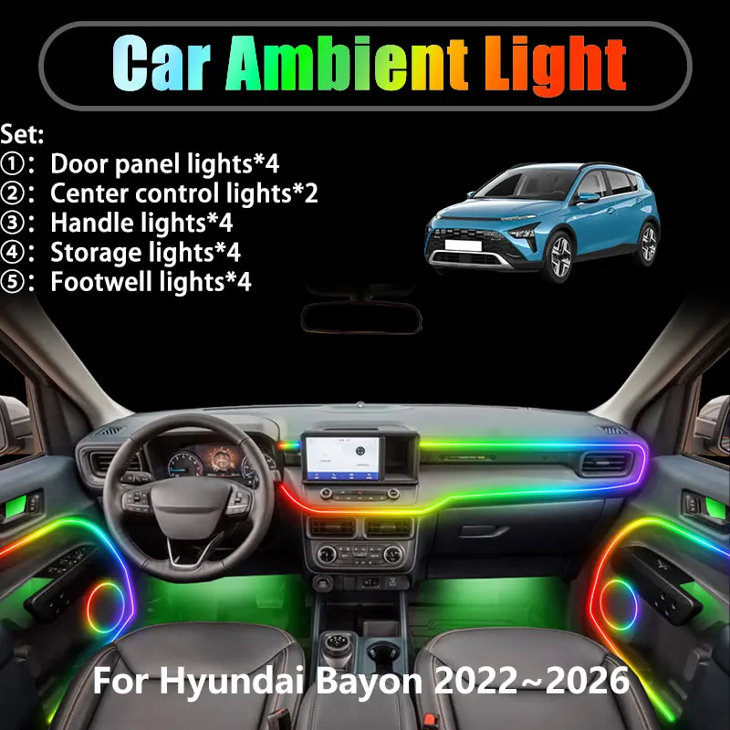 Для Hyundai Bayon 2022 ~ 2026 BC3 CUV 2/18 в 1 Автомобильное окружающее освещение Светодиодные внутренние светодиодные фонари багажника USB RGB Ensemble Streamer Auto
Для Hyundai Bayon 2022 ~ 2026 BC3 CUV 2/18 в 1 Автомобильное окружающее освещение Светодиодные внутренние светодиодные фонари багажника USB RGB Ensemble Streamer Auto