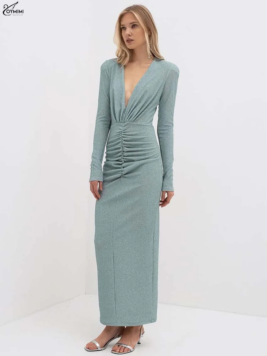 Oymimi Elegant Green Slim Dresses For Women Fashion Deep V-Neck Long Sleeve High Waist Dress Summer Straight Ankle-Length Dress
Oymimi Elegant Green Slim Dresses For Women Fashion Deep V-Neck Long Sleeve High Waist Dress Summer Straight Ankle-Length Dress