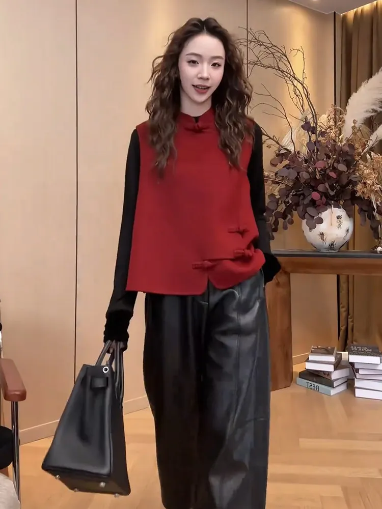 Red New Chinese Style Woolen Vest Women's Sleeveless Stand Collar National Style Year of Birth Trend Spring 2026 Top
Red New Chinese Style Woolen Vest Women's Sleeveless Stand Collar National Style Year of Birth Trend Spring 2026 Top