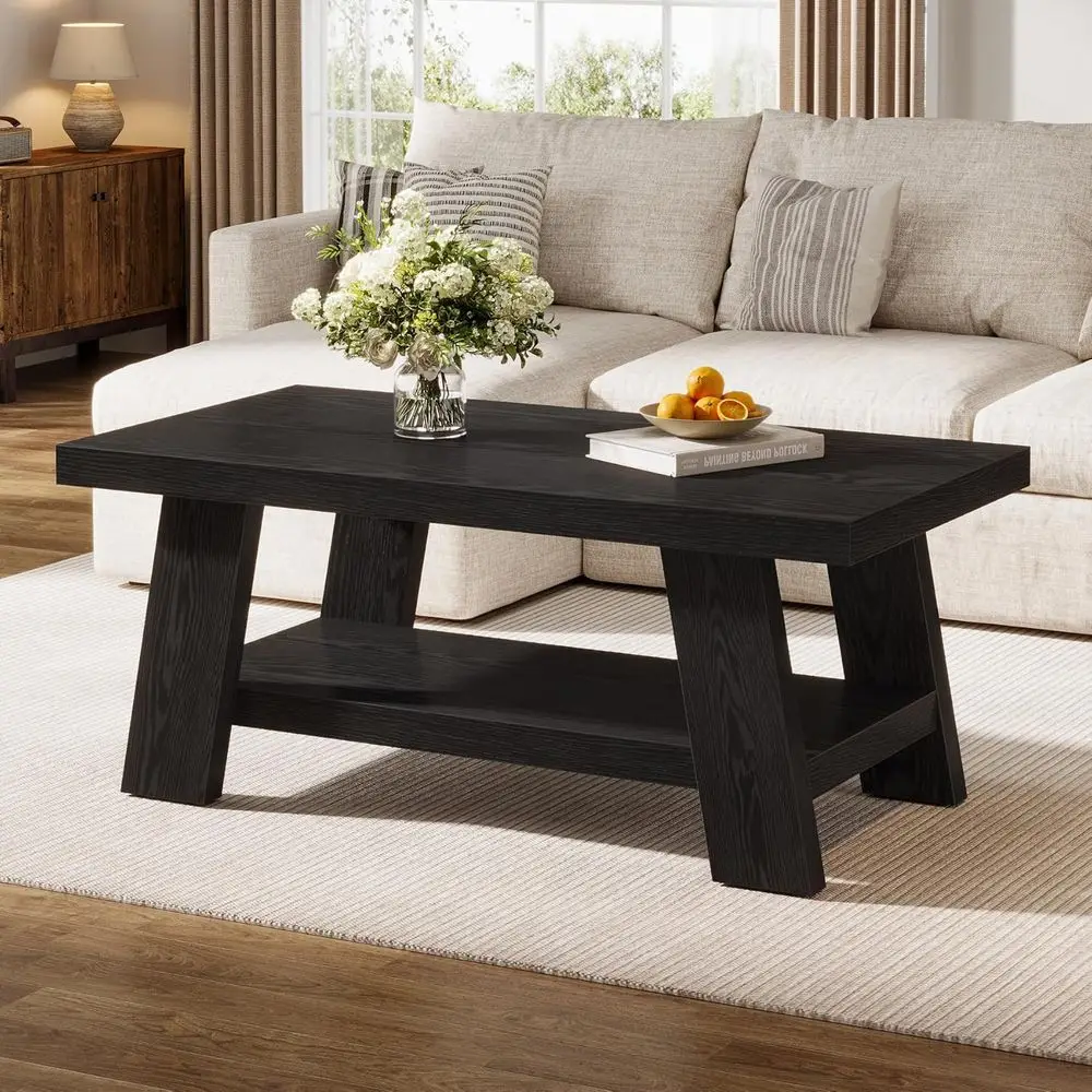 47-Inch armhouse Coee Table with Storage Shel, Rustic Wooden Center Table or Living Room, 2-Tier RecCoee Table or Aparent (Black
47-Inch armhouse Coee Table with Storage Shel, Rustic Wooden Center Table or Living Room, 2-Tier RecCoee Table or Aparent (Black