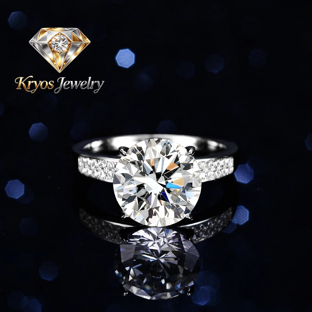 Kryos Jewelry Women's 5 Carat Moissanite Double Row Ring - Classic 4-Prong PT950 Platinum, Elegant Solitaire Wedding Jewelry
Kryos Jewelry Women's 5 Carat Moissanite Double Row Ring - Classic 4-Prong PT950 Platinum, Elegant Solitaire Wedding Jewelry