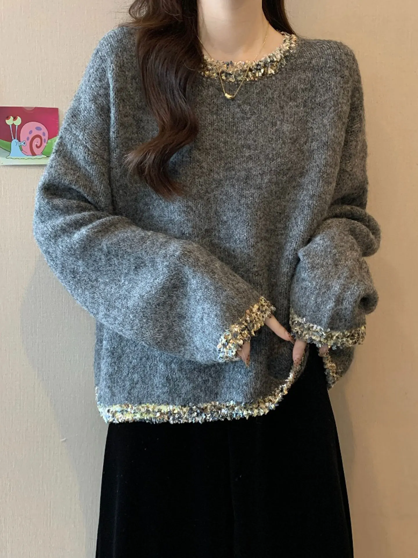 ey ort Knitted Sweater Women's Inner Wear Sequin Autumn Winter New Sle Loose Fit Knot Lace Hollow out
ey ort Knitted Sweater Women's Inner Wear Sequin Autumn Winter New Sle Loose Fit Knot Lace Hollow out