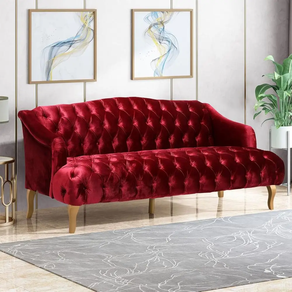 Velvet High-Back Loveseat with Thick Cushions, 73.25 3-Seat Banquette Sofa Settee for Living Room, Red, Traditional Style
Velvet High-Back Loveseat with Thick Cushions, 73.25 3-Seat Banquette Sofa Settee for Living Room, Red, Traditional Style