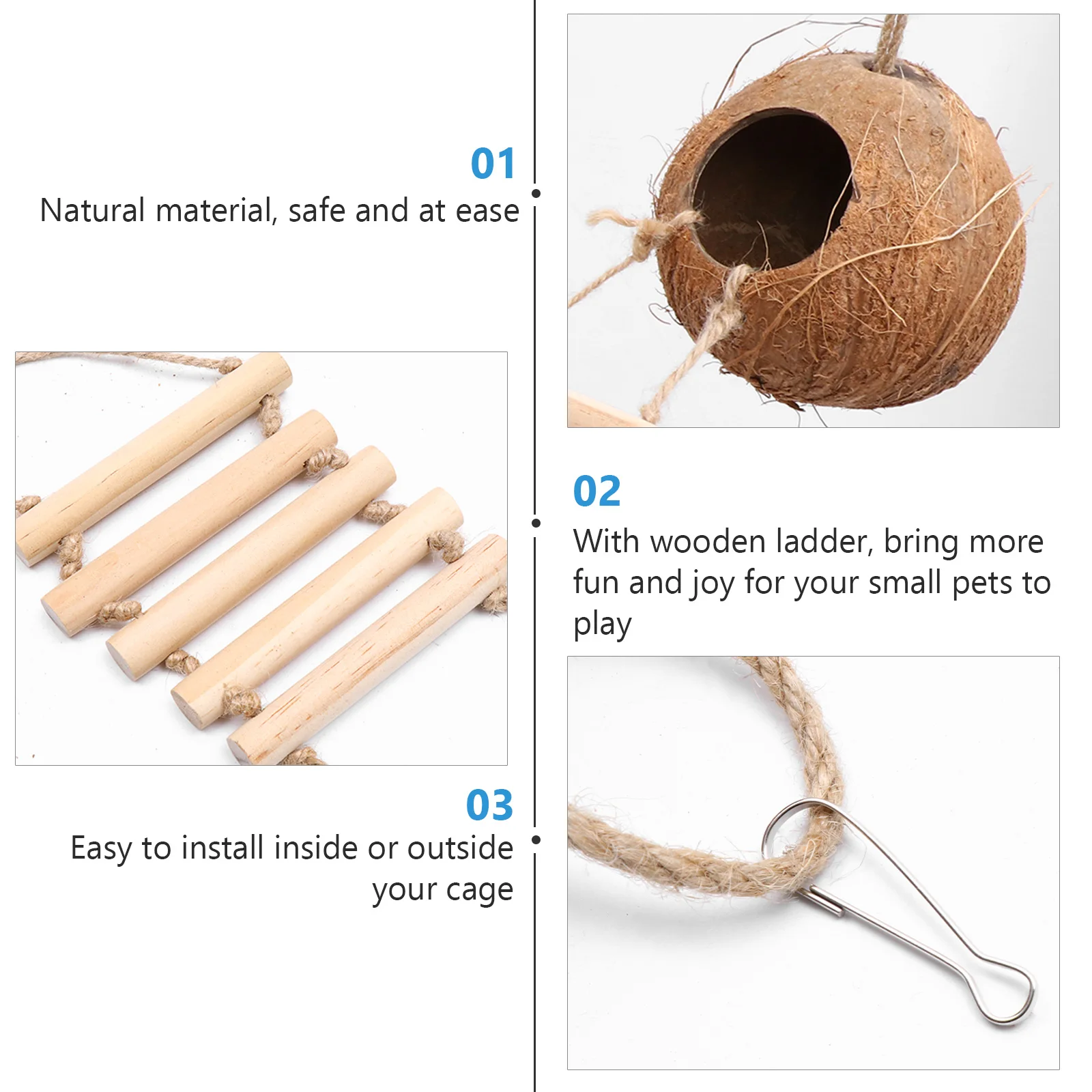 Bird Coconut Nest Wooden Ladder Hamster Cage Hanging Shell Stress Relief Play Habitat Squirrel Rat Pet Coconut Outdoor
Bird Coconut Nest Wooden Ladder Hamster Cage Hanging Shell Stress Relief Play Habitat Squirrel Rat Pet Coconut Outdoor