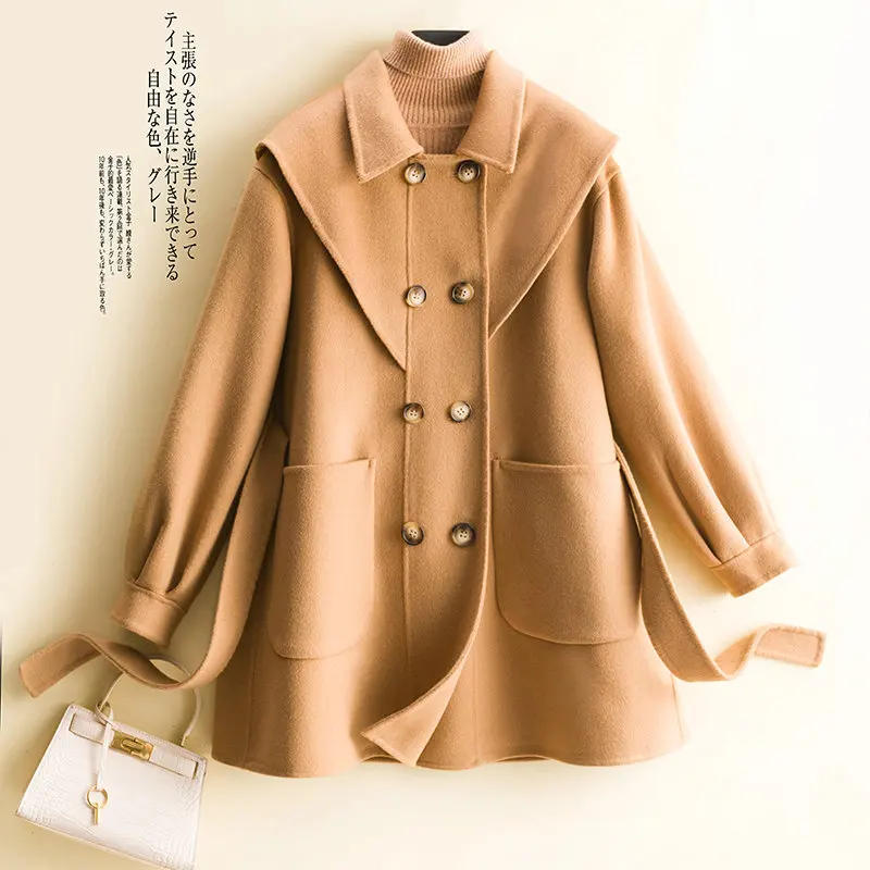 Promotion 2023 Double breasted lapel double-sided cashmere coat for women's short new small loose fitting suit woolen coat
Promotion 2023 Double breasted lapel double-sided cashmere coat for women's short new small loose fitting suit woolen coat