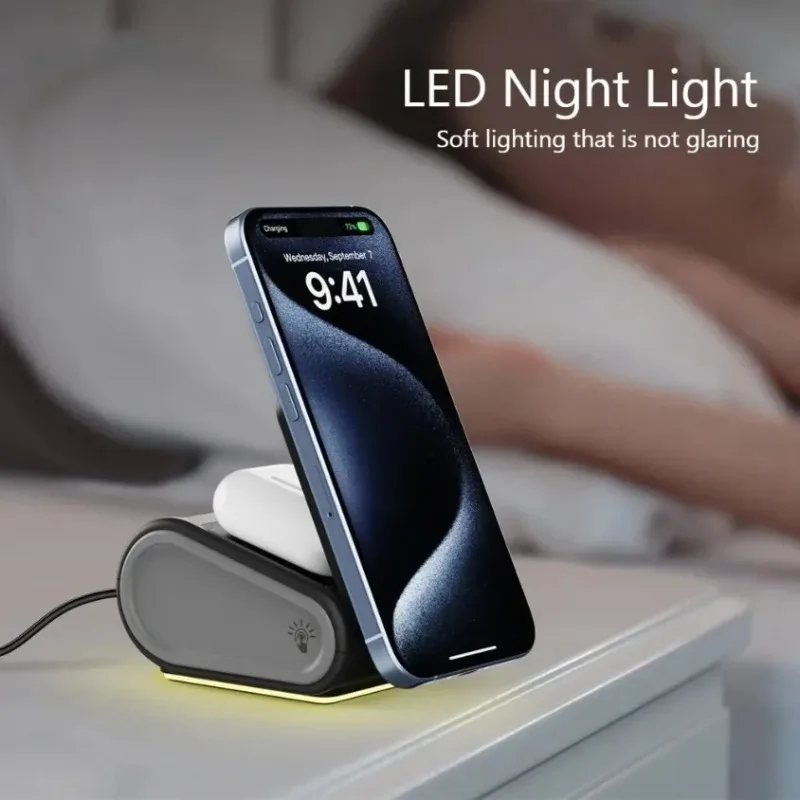 Магнитное беспроводное зарядное устройство 3 в 1, светодиодный ночник для iPhone 17 ~ 12 Apple Watch 10 Samsung Galaxy Watch Airpods Pro
Магнитное беспроводное зарядное устройство 3 в 1, светодиодный ночник для iPhone 17 ~ 12 Apple Watch 10 Samsung Galaxy Watch Airpods Pro