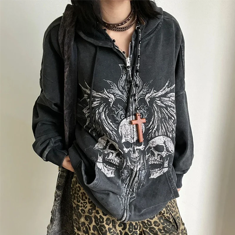 Y2k Clothes Jacket Street Style Fashion Letter Skull Print Zip Up Hoodies Cardigan Casual Personality Long-sleeved Sweatshirt
Y2k Clothes Jacket Street Style Fashion Letter Skull Print Zip Up Hoodies Cardigan Casual Personality Long-sleeved Sweatshirt