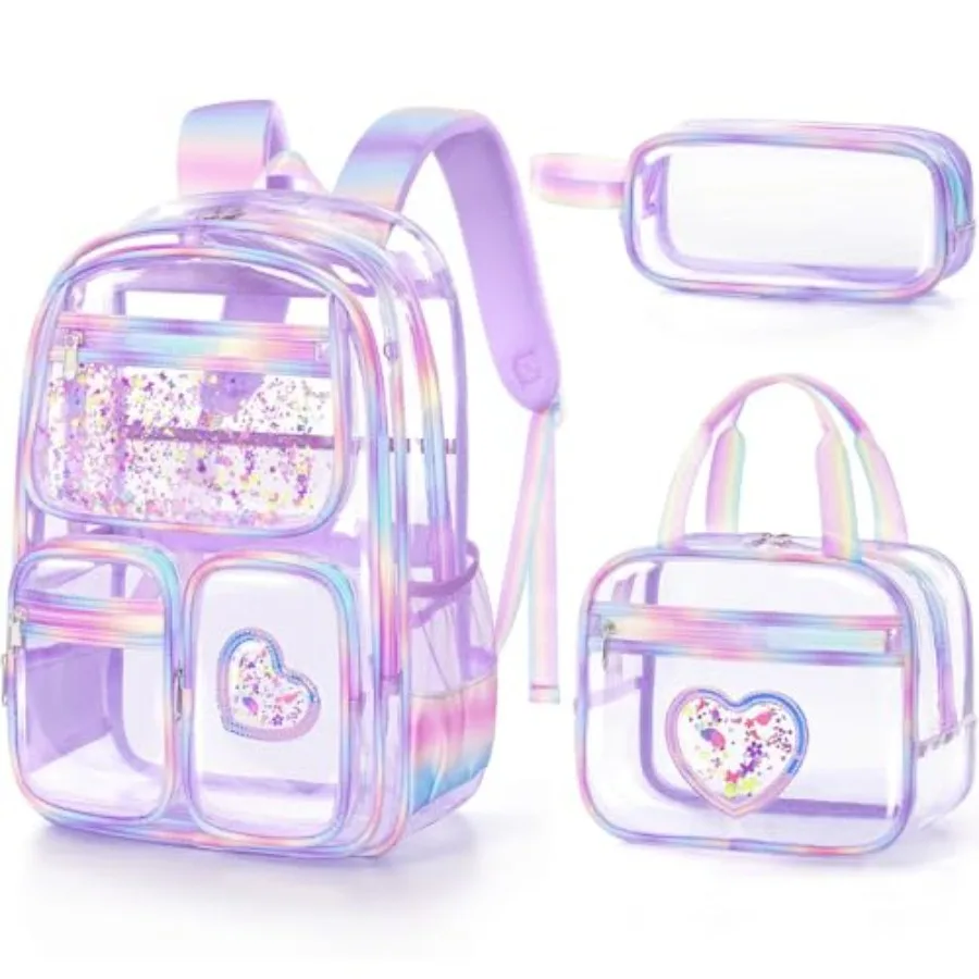 Clear Backpack for Girls, 3PCS Heavy Duty PVC Transparent Backpack for Teen Girls, School, Concert, Stadium Events Approved See
Clear Backpack for Girls, 3PCS Heavy Duty PVC Transparent Backpack for Teen Girls, School, Concert, Stadium Events Approved See