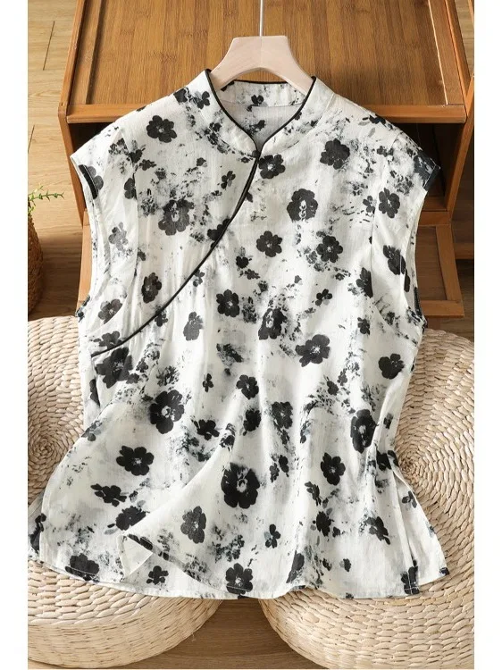 Authentic New Chinese Style Printed Summer Shirt Women's Cotton Polyester Blend Sleeveless Top Waist-Cinching Polyester Fiber
Authentic New Chinese Style Printed Summer Shirt Women's Cotton Polyester Blend Sleeveless Top Waist-Cinching Polyester Fiber