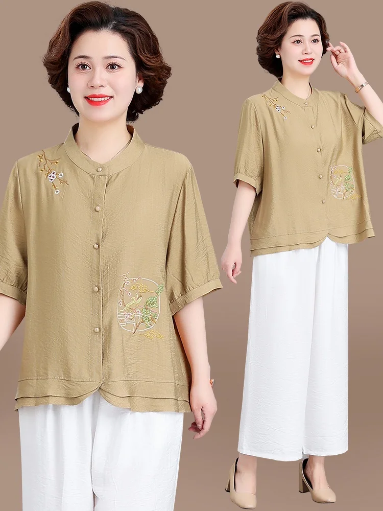 Модный хлопково-льняной комплект из двух предметов с коротким рукавом для женщин среднего возраста, летняя одежда свободного кроя с цветочным узором
Модный хлопково-льняной комплект из двух предметов с коротким рукавом для женщин среднего возраста, летняя одежда свободного кроя с цветочным узором