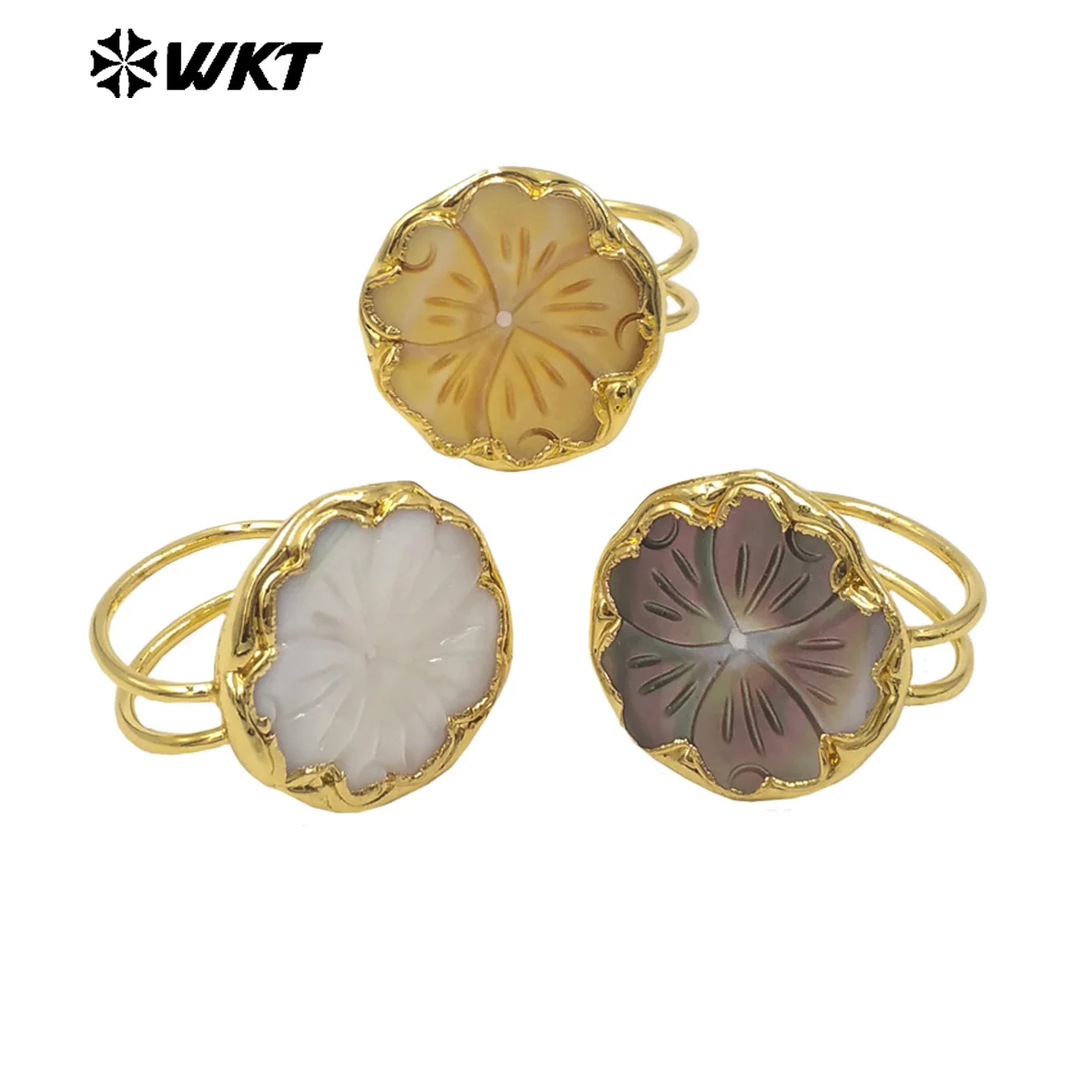 WT-MPR165 Romantic Style 18K Gold Plated Natural Shell Hand Carved Flower Shape Rings For Lady Daily Decorative Jewelry
WT-MPR165 Romantic Style 18K Gold Plated Natural Shell Hand Carved Flower Shape Rings For Lady Daily Decorative Jewelry