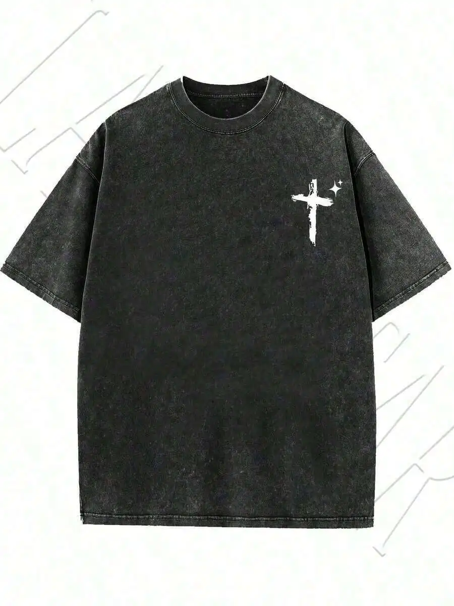 Vintage Black Cross Print T-Shirt Men Loose Fit Casual Streetwear
Vintage Black Cross Print T-Shirt Men Loose Fit Casual Streetwear