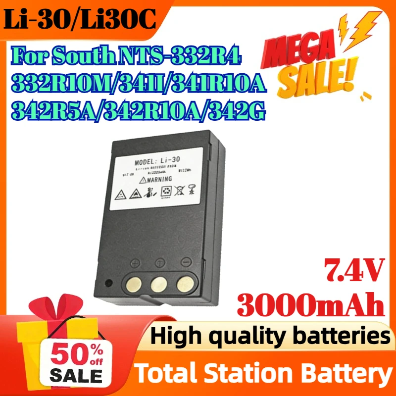 New Li-30/Li30C 7.4V 3000mAh Battery For South NTS-332R4/332R10M/341I/341R10A/342R5A/342R10A/342G Total Station
New Li-30/Li30C 7.4V 3000mAh Battery For South NTS-332R4/332R10M/341I/341R10A/342R5A/342R10A/342G Total Station