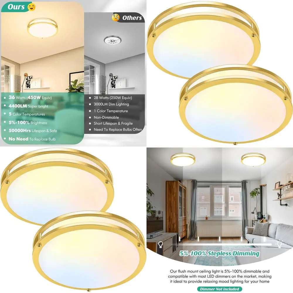 2-Pack 13 36W Dimmable LED Flush Mount Ceiling Light Fixtures, 4400 Lumens, 5 Color Temperatures, Modern for Bedrooms, Kitchens,
2-Pack 13 36W Dimmable LED Flush Mount Ceiling Light Fixtures, 4400 Lumens, 5 Color Temperatures, Modern for Bedrooms, Kitchens,