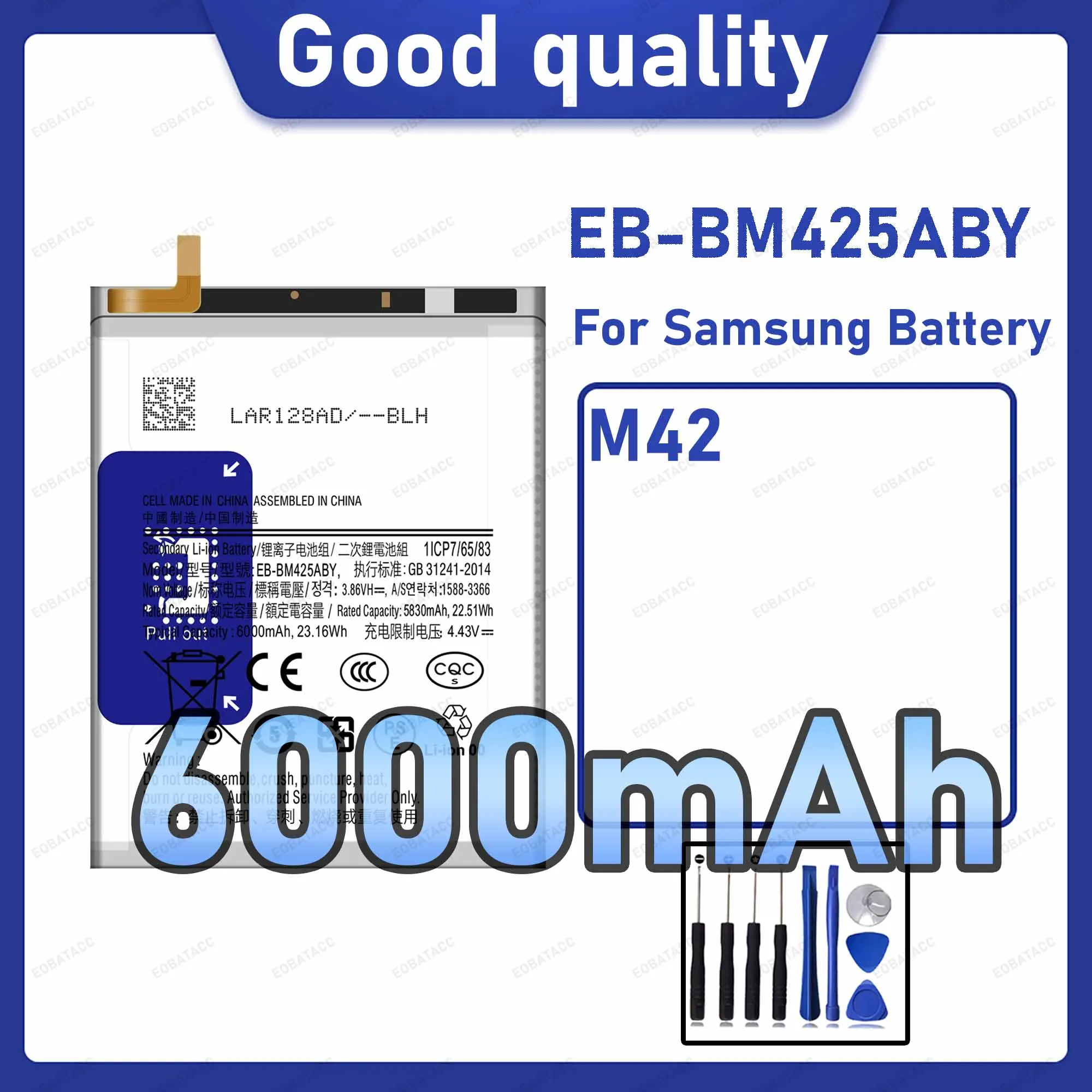 6000mAh EB-BM425ABY Replacement Battery for Samsung Galaxy M42 with Repair Tools Kit
6000mAh EB-BM425ABY Replacement Battery for Samsung Galaxy M42 with Repair Tools Kit