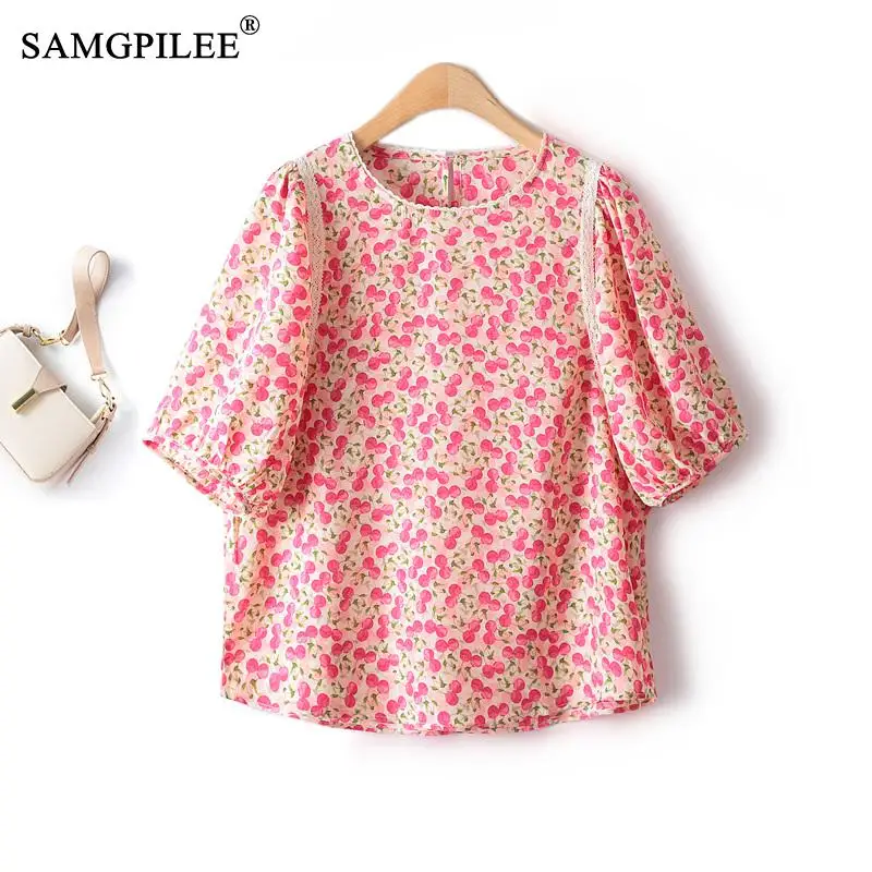 Elegant And Youth Woman Blouses Cool Thin Chiffon Shirt Cute Cherry Pattern Half Sleeve O Neck Chiffon Loose T-shirt Fashion Top
Elegant And Youth Woman Blouses Cool Thin Chiffon Shirt Cute Cherry Pattern Half Sleeve O Neck Chiffon Loose T-shirt Fashion Top