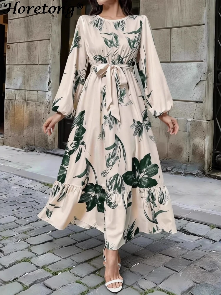 Horetong 2026 Summer Women Floral Print Maxi Dress Round Neck Long Sleeve Elastic Waist Ruffle Hem Modest Islamic Elegant Casual
Horetong 2026 Summer Women Floral Print Maxi Dress Round Neck Long Sleeve Elastic Waist Ruffle Hem Modest Islamic Elegant Casual