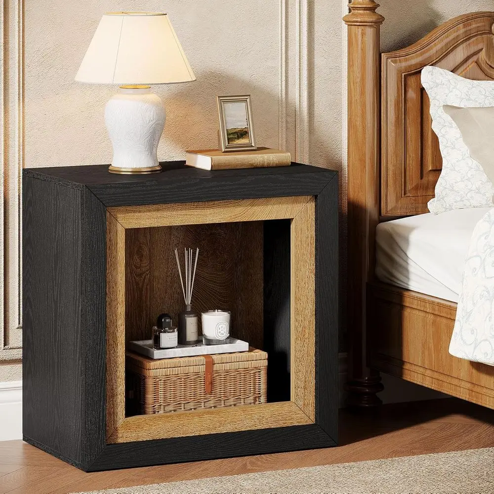 Sleek, Minimalist Wood Nightstand with Open Storage, Space-Saving Option in Black & Brown
Sleek, Minimalist Wood Nightstand with Open Storage, Space-Saving Option in Black & Brown