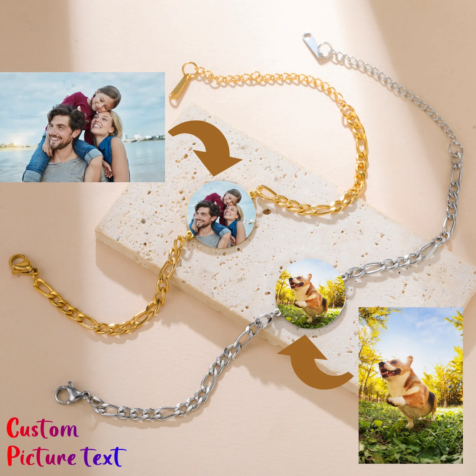 Custom Bracelets with Picture & Text for Women Men Circle Photo Bracelet Customized Picture Memorial Gifts for Couple Pets
Custom Bracelets with Picture & Text for Women Men Circle Photo Bracelet Customized Picture Memorial Gifts for Couple Pets
