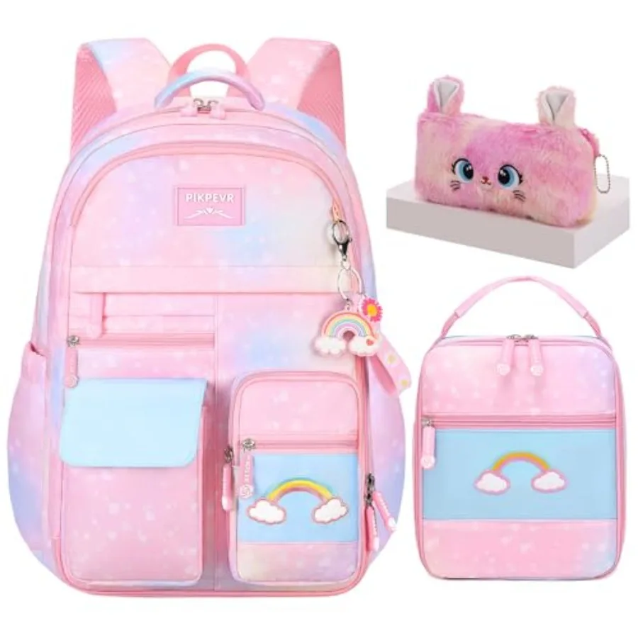 3Pcs Backpack For Girls, Cute Rainbow Student School Backpack With Lunch Bag Pen Bag Set 17.5in
3Pcs Backpack For Girls, Cute Rainbow Student School Backpack With Lunch Bag Pen Bag Set 17.5in