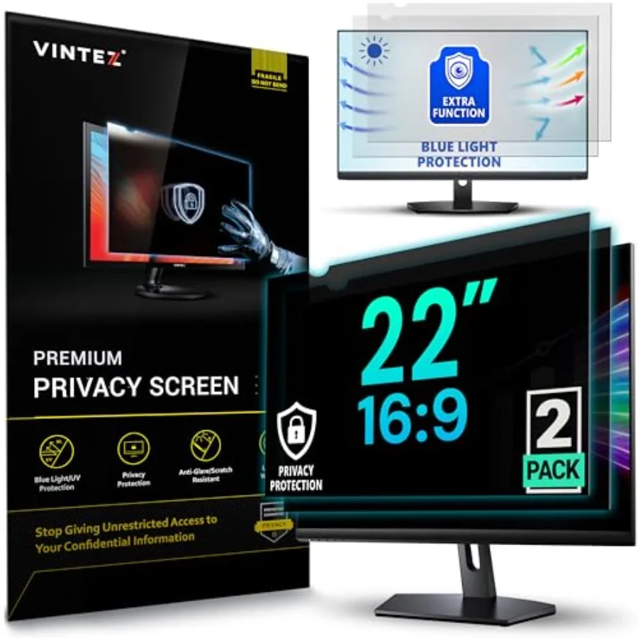 2 Pack 22 Inch 16:9 Privacy Screen for Computer Monitor and Laptop - Anti Glare Protector Film Blue Light Filter Eye Protection
2 Pack 22 Inch 16:9 Privacy Screen for Computer Monitor and Laptop - Anti Glare Protector Film Blue Light Filter Eye Protection