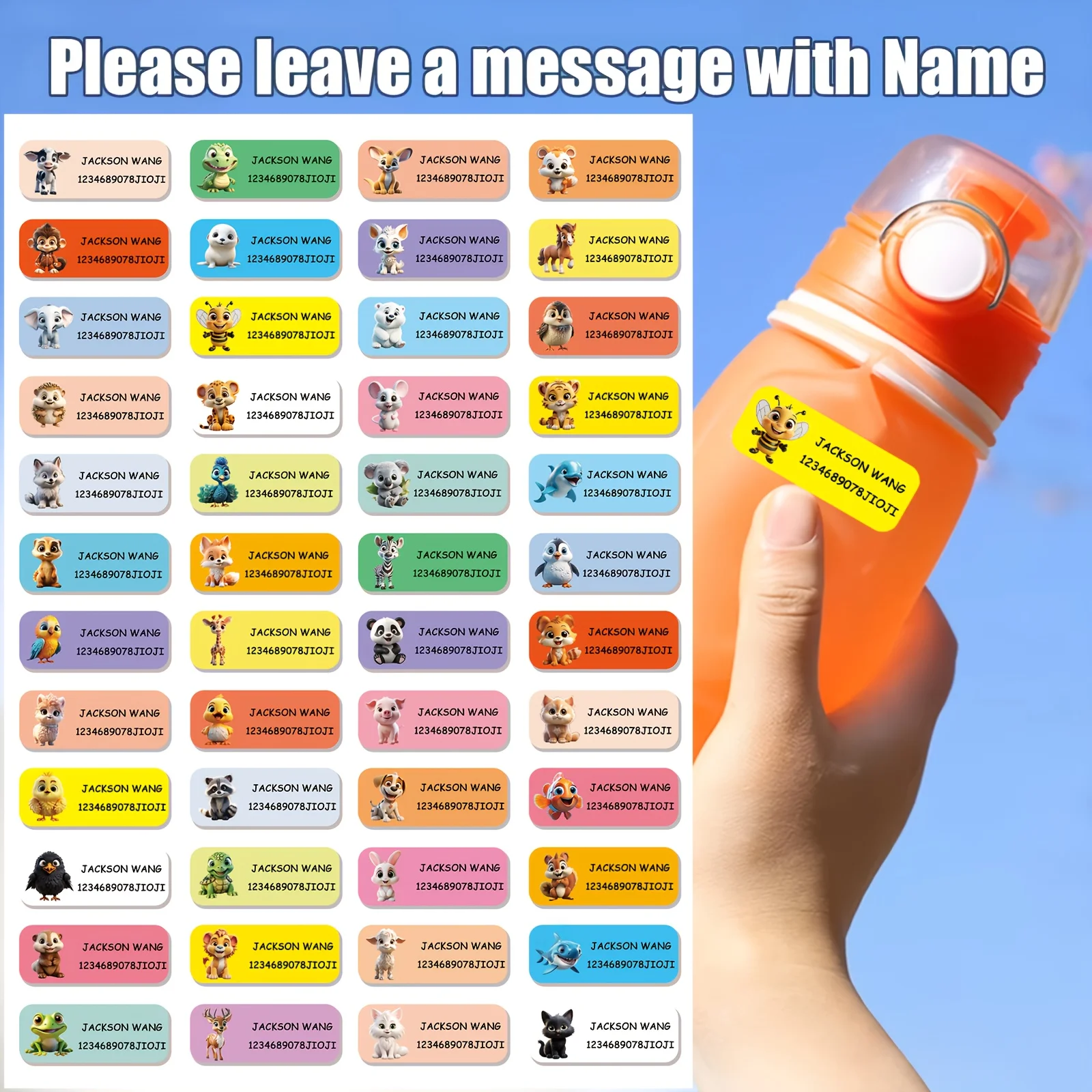 Custom Colorful Animal Pattern Stickers Durable Personalized Name Labels for Water Bottles Stationery Books Guitars-Unique Decor
Custom Colorful Animal Pattern Stickers Durable Personalized Name Labels for Water Bottles Stationery Books Guitars-Unique Decor