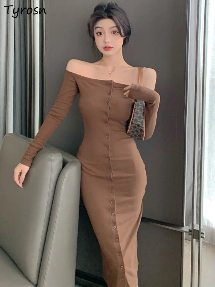 Long-sleeve Dresses Women Minimalist Pure Sheath Sexy Stylish Slash Neck Temperament Korean Style Spring Midi Vestidos Ladies
Long-sleeve Dresses Women Minimalist Pure Sheath Sexy Stylish Slash Neck Temperament Korean Style Spring Midi Vestidos Ladies