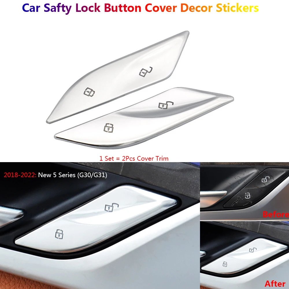 2Pcs Chrome Interior Car Door Lock Switch Button Cover Trim for BMW 5 Series G30 G38 2018-2022 Auto Vehicle Decoration Stickers
2Pcs Chrome Interior Car Door Lock Switch Button Cover Trim for BMW 5 Series G30 G38 2018-2022 Auto Vehicle Decoration Stickers