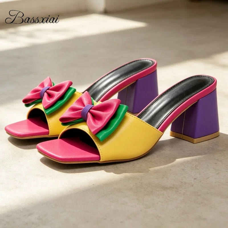 Mixed Color Butterfly-Knot Summer Mules For Girls Med Heel Slingbacks Square Open Toe Slim Sandals Women
Mixed Color Butterfly-Knot Summer Mules For Girls Med Heel Slingbacks Square Open Toe Slim Sandals Women