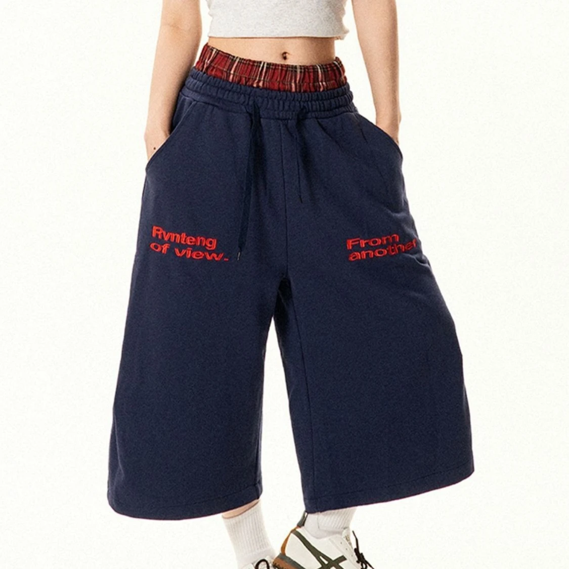Navy Blue Red Letter Print Wide Leg Pants Plaid Waistband Drawstring Pocketed Baggy Shorts | Y2K Streetwear Summer Casual Pants
Navy Blue Red Letter Print Wide Leg Pants Plaid Waistband Drawstring Pocketed Baggy Shorts | Y2K Streetwear Summer Casual Pants