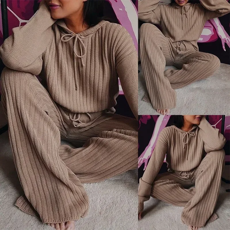 New Women's Knitted Two Piece Sweatershirt Set Hooded Tops +Wide Leg Pants Casual 2 Piece Set Tracksuit Lounge Wear Female Solid
New Women's Knitted Two Piece Sweatershirt Set Hooded Tops +Wide Leg Pants Casual 2 Piece Set Tracksuit Lounge Wear Female Solid