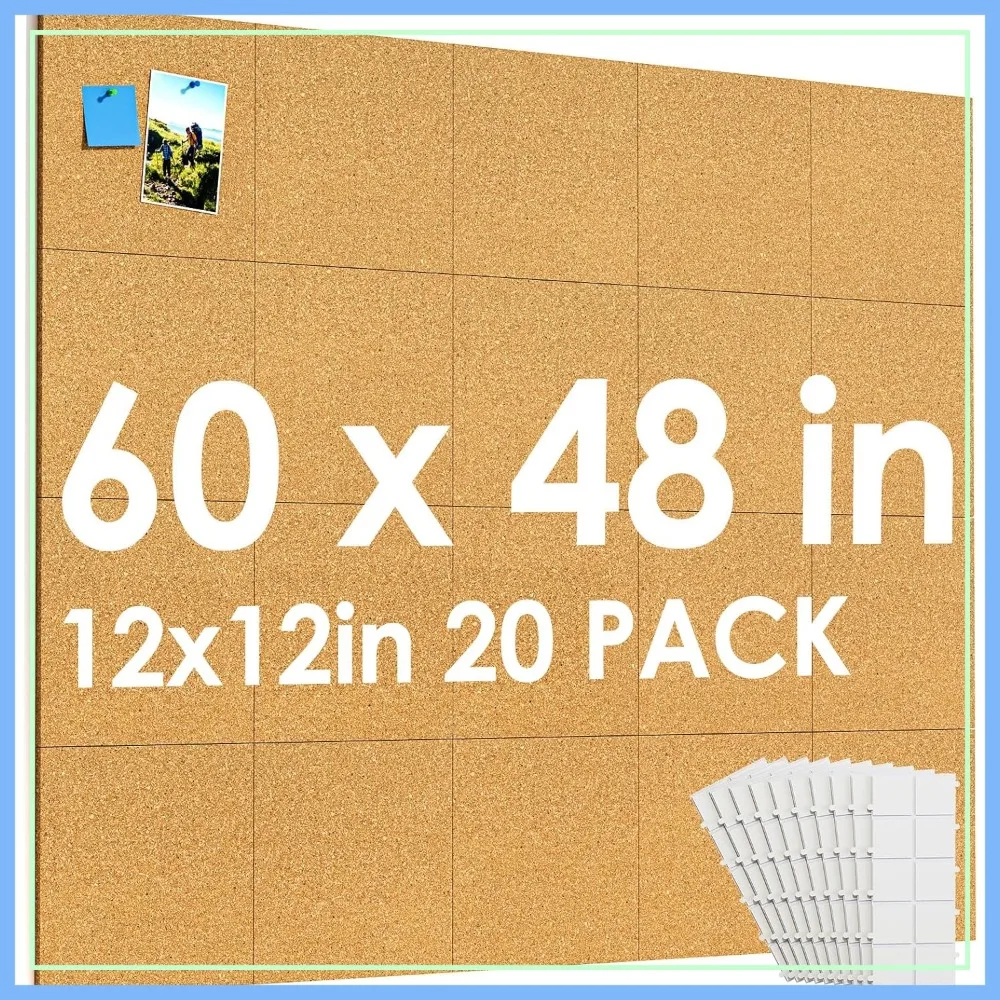 60"x48" Large Cork Board for Wall, 20 Pack 12"x12" Cork Tiles with 40 Pushpins & Removable Adhesive Tabs, for Office School Home
60"x48" Large Cork Board for Wall, 20 Pack 12"x12" Cork Tiles with 40 Pushpins & Removable Adhesive Tabs, for Office School Home
