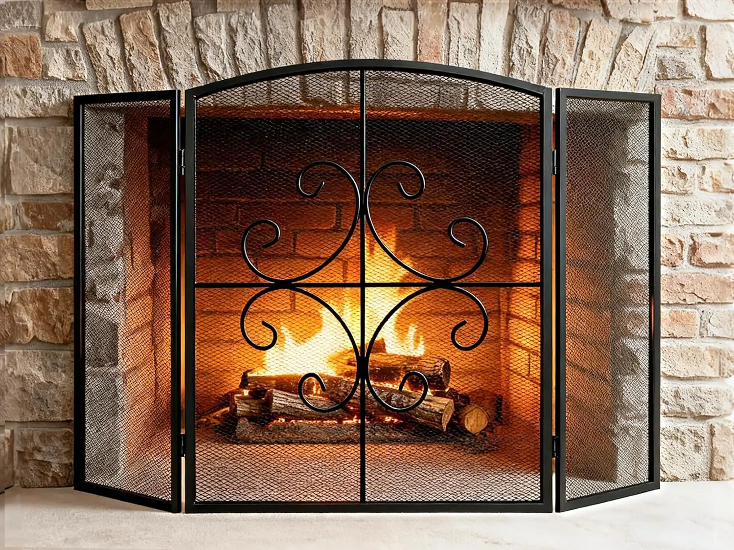 3 Panel Fireplace Screen 48" W x 29" H Wrought Iron Decorative Fire Spark Guard Grate for Living Room Home Decor - Black
3 Panel Fireplace Screen 48" W x 29" H Wrought Iron Decorative Fire Spark Guard Grate for Living Room Home Decor - Black