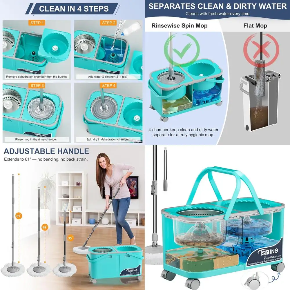 360 ° Швабра с откидной ручкой и разделительным ведром, регулируемой ручкой и 6 многоразовыми насадками для домов с животными и семейными хозяйствами
360 ° Швабра с откидной ручкой и разделительным ведром, регулируемой ручкой и 6 многоразовыми насадками для домов с животными и семейными хозяйствами