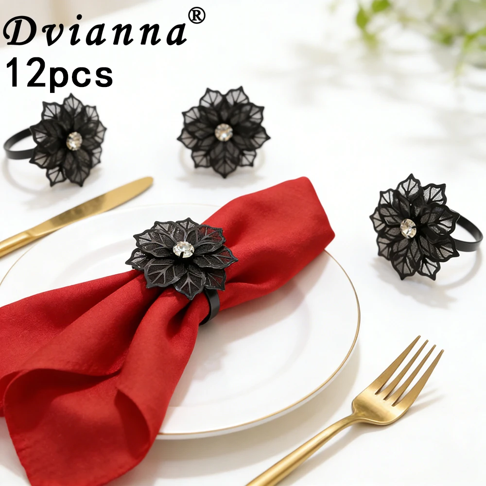 12Pcs Dvianna Black Flower Napkin Rings, Crystal Hollow Floral Napkin Holders for Gothic Wedding & Dinner Table Decor
12Pcs Dvianna Black Flower Napkin Rings, Crystal Hollow Floral Napkin Holders for Gothic Wedding & Dinner Table Decor
