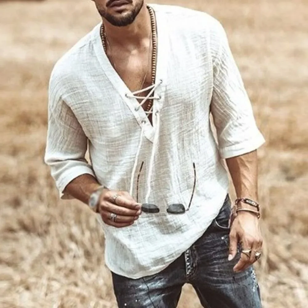 Fashion Vintage Men\\'s Tops Plain Plus Size Pullover Shirts T-Shirt Tops 3/4 Sleeve V-Neck Male Men Mid-Sleeve
Fashion Vintage Men\\'s Tops Plain Plus Size Pullover Shirts T-Shirt Tops 3/4 Sleeve V-Neck Male Men Mid-Sleeve