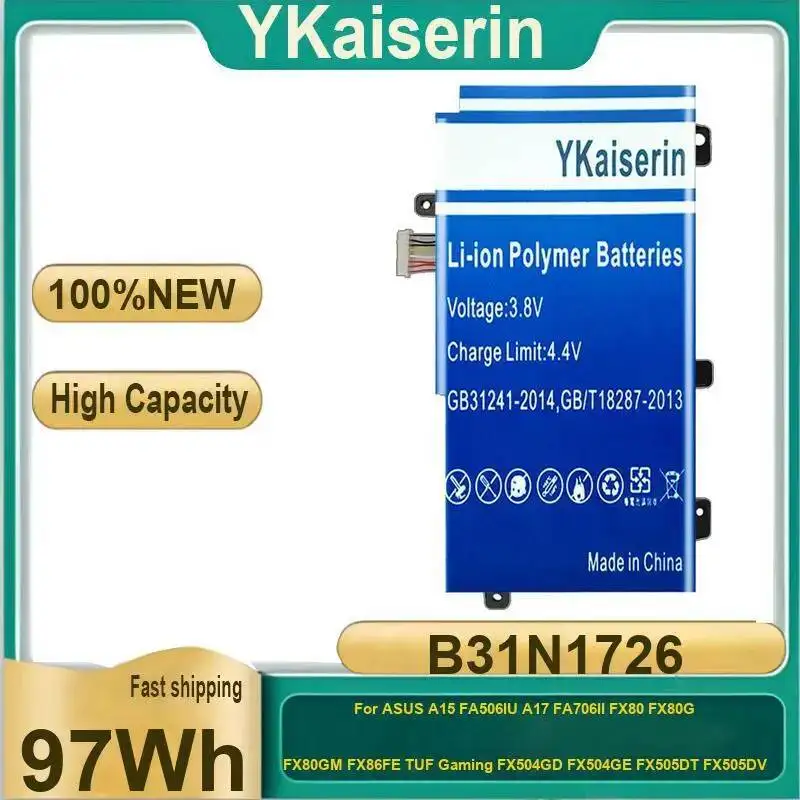 Battery B31N1726 97Wh For Asus A15 FA506IU A17 FA706II FX80 FX80G FX80GM FX86FE Tuf Gaming FX504GD FX504GE FX505DT FX505DV
Battery B31N1726 97Wh For Asus A15 FA506IU A17 FA706II FX80 FX80G FX80GM FX86FE Tuf Gaming FX504GD FX504GE FX505DT FX505DV