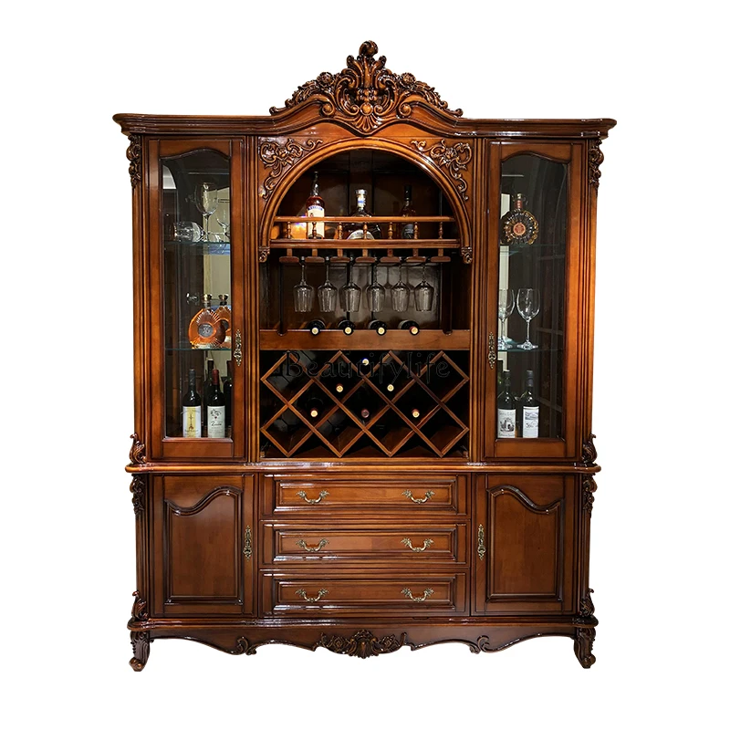 -*European retro all-solid wood wine cabinet carved and integrated against the wall American piano paint rack
-*European retro all-solid wood wine cabinet carved and integrated against the wall American piano paint rack