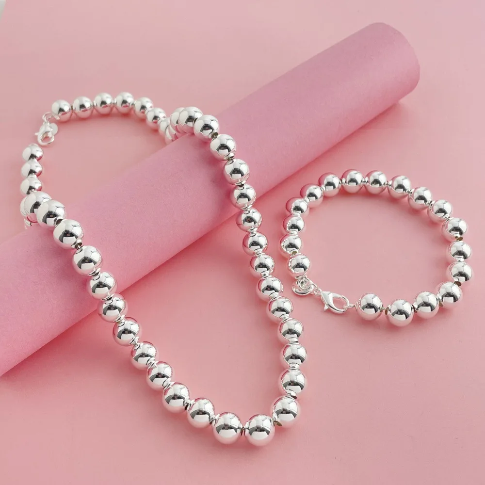 Комплект ювелирных изделий из стерлингового серебра 925 пробы, 10 мм, бусины Будды, ожерелье, браслет, женский модный простой подарок на день рождения, свадьбу, ювелирные изделия 
Комплект ювелирных изделий из стерлингового серебра 925 пробы, 10 мм, бусины Будды, ожерелье, браслет, женский модный простой подарок на день рождения, свадьбу, ювелирные изделия