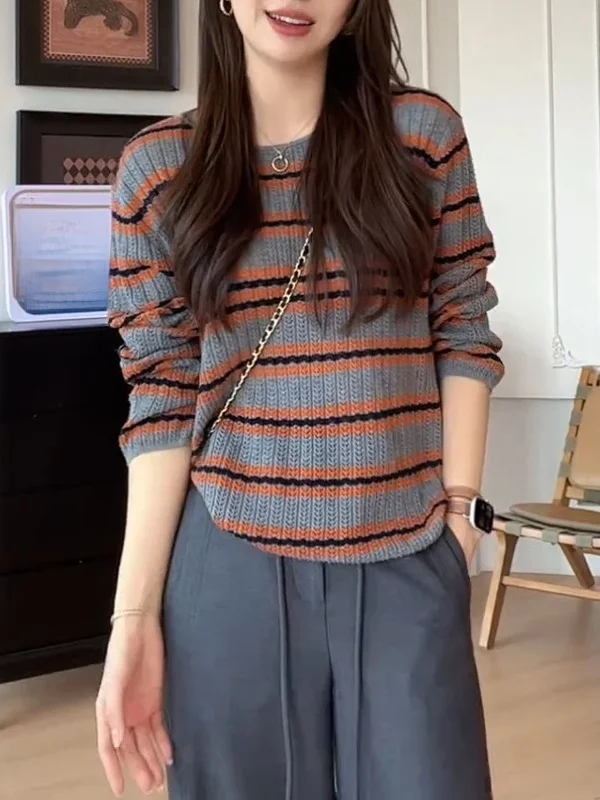 Loose Women's Knitted Sweater Striped Korean Style Casual Spring Summer plus Size Slimming Top Comfortable Long Sleeve Crew Neck
Loose Women's Knitted Sweater Striped Korean Style Casual Spring Summer plus Size Slimming Top Comfortable Long Sleeve Crew Neck