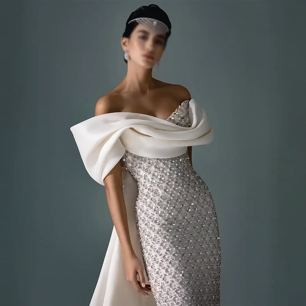 Straight Elegant Evening Dress Off-Shoulder Beaded Floor-Length Pleated Classic Prom Party Gown Dresses Vestidos De Gala 
Straight Elegant Evening Dress Off-Shoulder Beaded Floor-Length Pleated Classic Prom Party Gown Dresses Vestidos De Gala