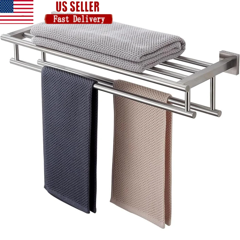 24 Inch Wall Mounted Towel Rack Double Bar Holder SUS304 Stainless Steel Bathroom Organizer with Installation Kit and Template
24 Inch Wall Mounted Towel Rack Double Bar Holder SUS304 Stainless Steel Bathroom Organizer with Installation Kit and Template