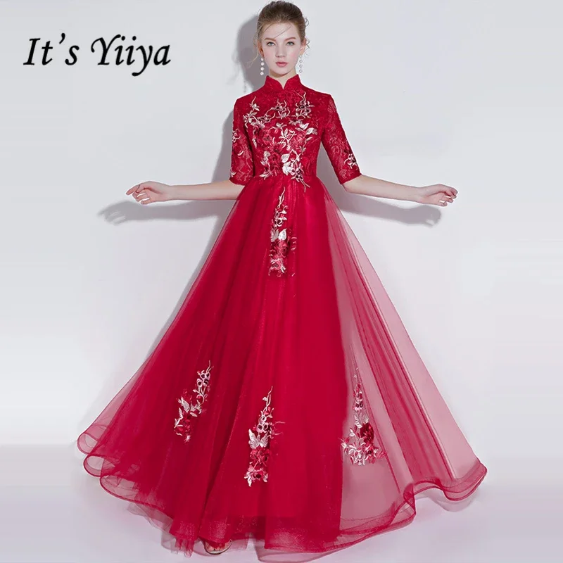 It's Yiiya Customized Evening Dress Wine Red Appliques High Collar Half Sleeve Floor length Plus size Woman Party Formal Gowns
It's Yiiya Customized Evening Dress Wine Red Appliques High Collar Half Sleeve Floor length Plus size Woman Party Formal Gowns