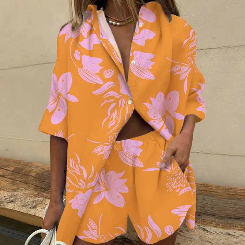 Daily Casual Versatile Simple Collar Short Sleeved Printed Shirt Two-piece Set With Wide Legs Elastic Waistband Shorts
Daily Casual Versatile Simple Collar Short Sleeved Printed Shirt Two-piece Set With Wide Legs Elastic Waistband Shorts