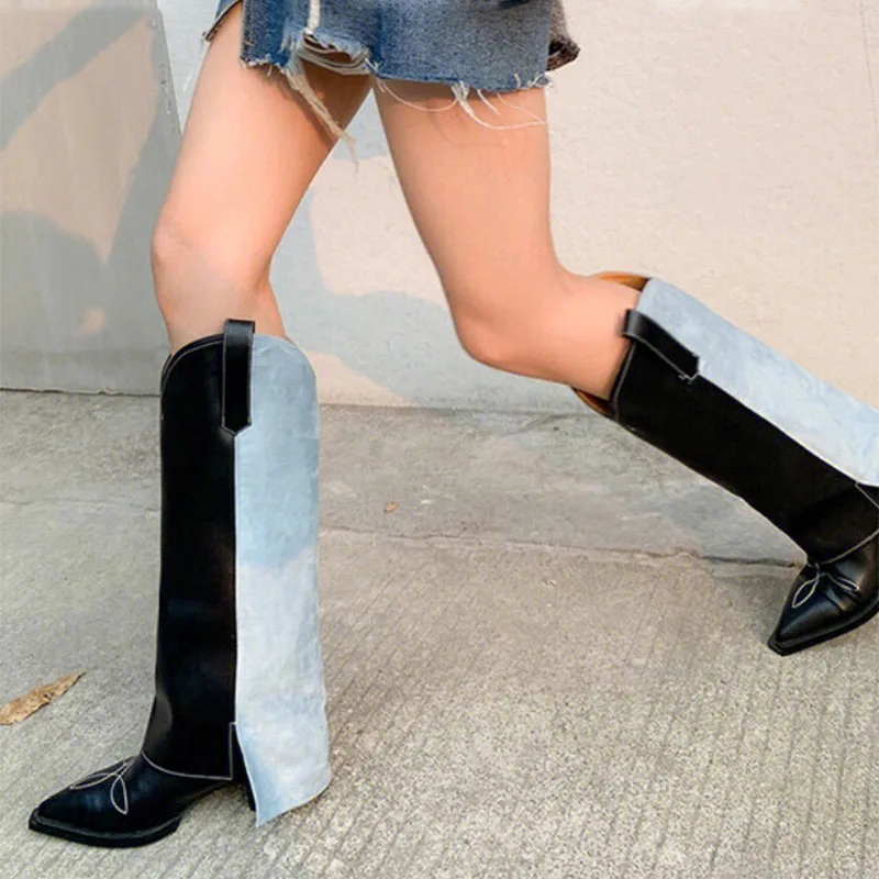 Women's Winter Knee High Boots Fashion Mixed Colors Cowboy Boots Pointed Chunky Heel Punk Long Boots High Quality Runway Shoe
Women's Winter Knee High Boots Fashion Mixed Colors Cowboy Boots Pointed Chunky Heel Punk Long Boots High Quality Runway Shoe