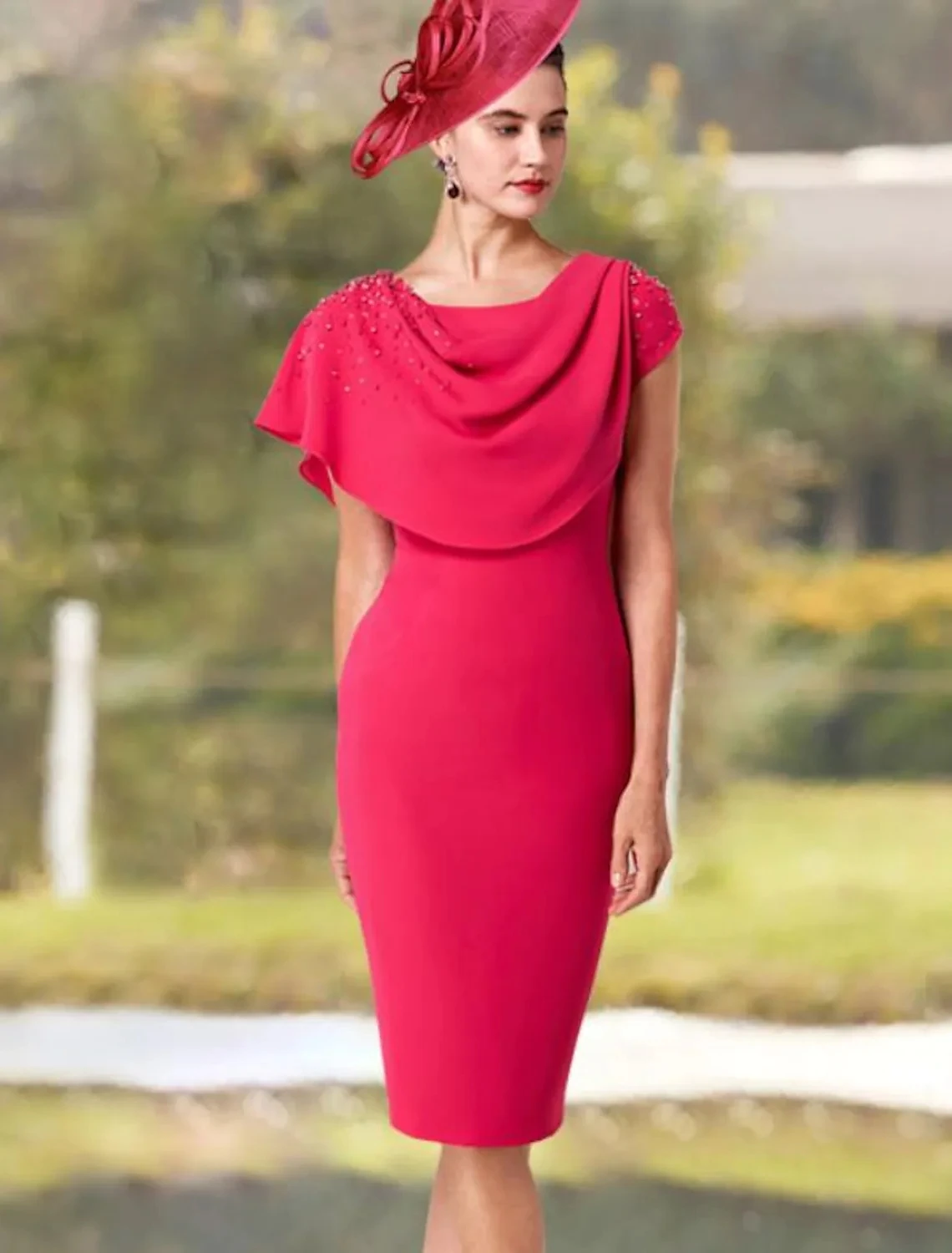 Sheath Beads Mother Of The Bride Dresses Elegant Cowl Neck Knee Length Stretch Chiffon Cap Sleeve Wedding Ladies Party Gown
Sheath Beads Mother Of The Bride Dresses Elegant Cowl Neck Knee Length Stretch Chiffon Cap Sleeve Wedding Ladies Party Gown