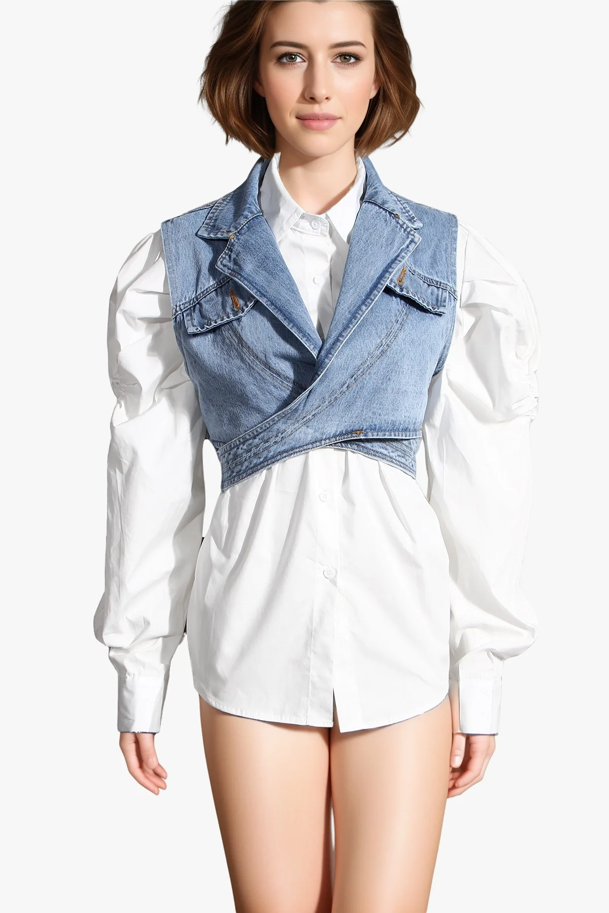 Women's Autumn Fashion Set Loose Short Denim Vest and Bubble Sleeve Shirt Irregular Two-Piece Streetwear for Trendsetters
Women's Autumn Fashion Set Loose Short Denim Vest and Bubble Sleeve Shirt Irregular Two-Piece Streetwear for Trendsetters