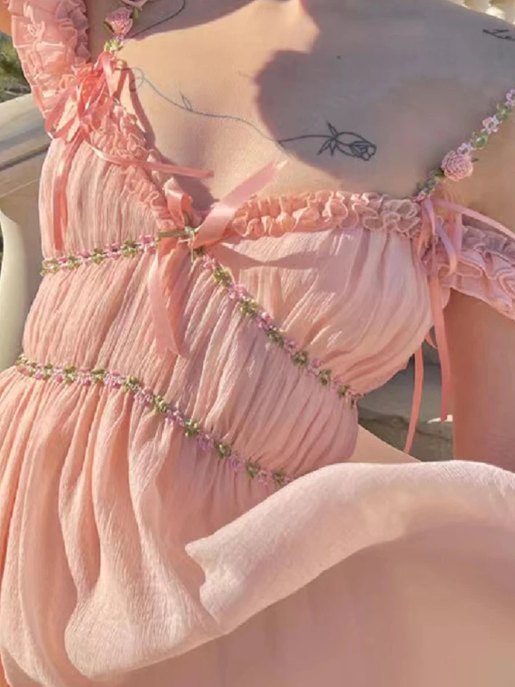Summer Pink Casual Beach Fairy Dress 2022 Boho France Elegant Strap Dress Women Chiffon Korean Style Sweet Party Midi Dress New
Summer Pink Casual Beach Fairy Dress 2022 Boho France Elegant Strap Dress Women Chiffon Korean Style Sweet Party Midi Dress New