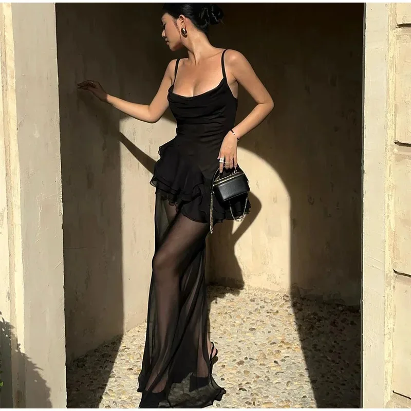 Sexy Black Suspender Top Mesh Skirt 2 Pieces Set Women Lady High Waist Slim Fit Evening Dress 2025 New Fashion Party Club Robes
Sexy Black Suspender Top Mesh Skirt 2 Pieces Set Women Lady High Waist Slim Fit Evening Dress 2025 New Fashion Party Club Robes