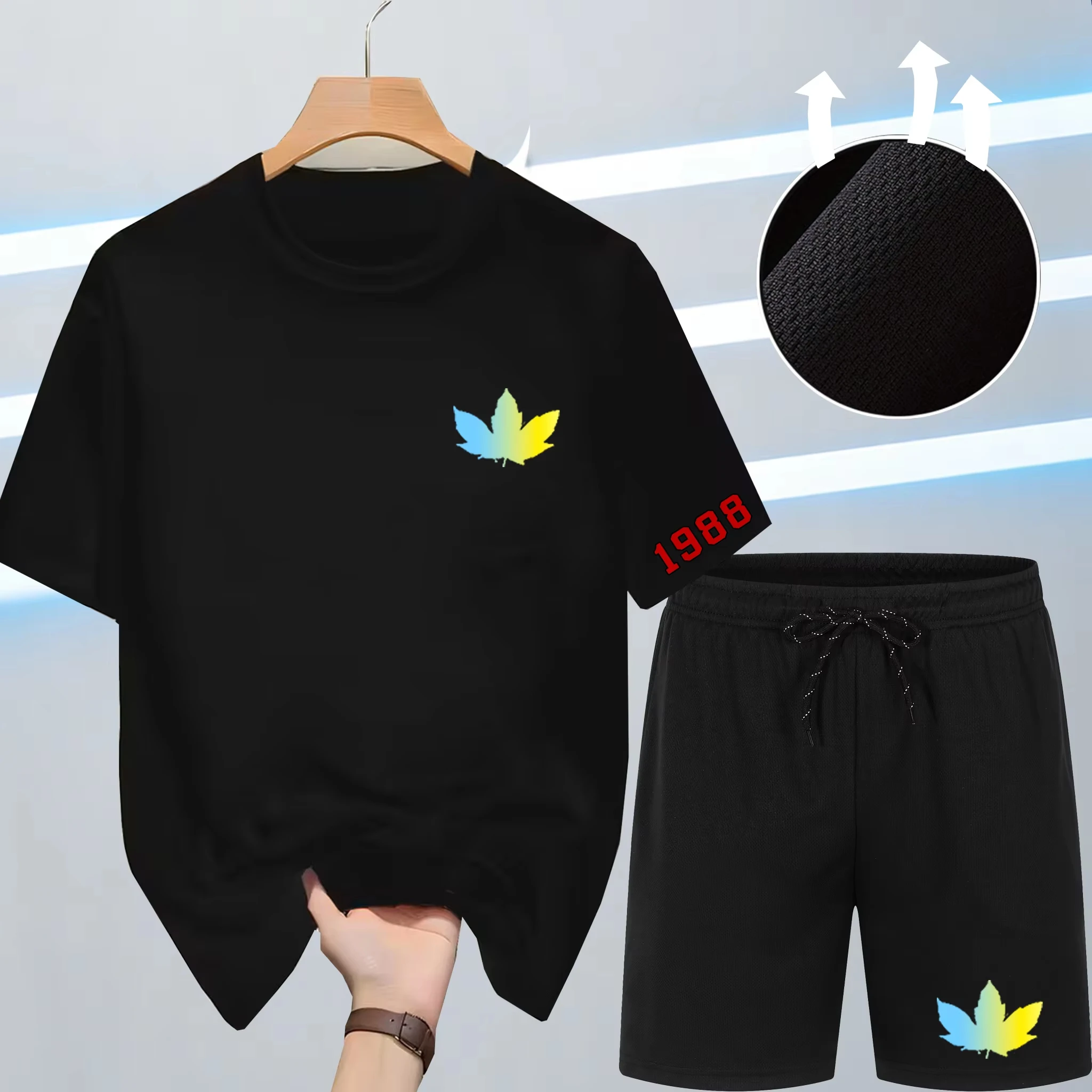Summer Quick-Dry New Men's 2-Piece Fashion tracksuits Casual Breathable Short Sleeve maple leaf Print Sports T-shirt+Shorts Sets
Summer Quick-Dry New Men's 2-Piece Fashion tracksuits Casual Breathable Short Sleeve maple leaf Print Sports T-shirt+Shorts Sets